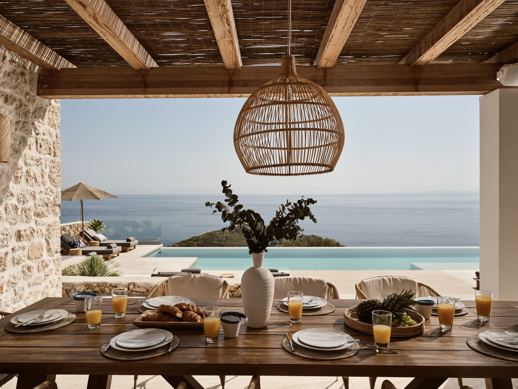 Elegant dining setup by the sea