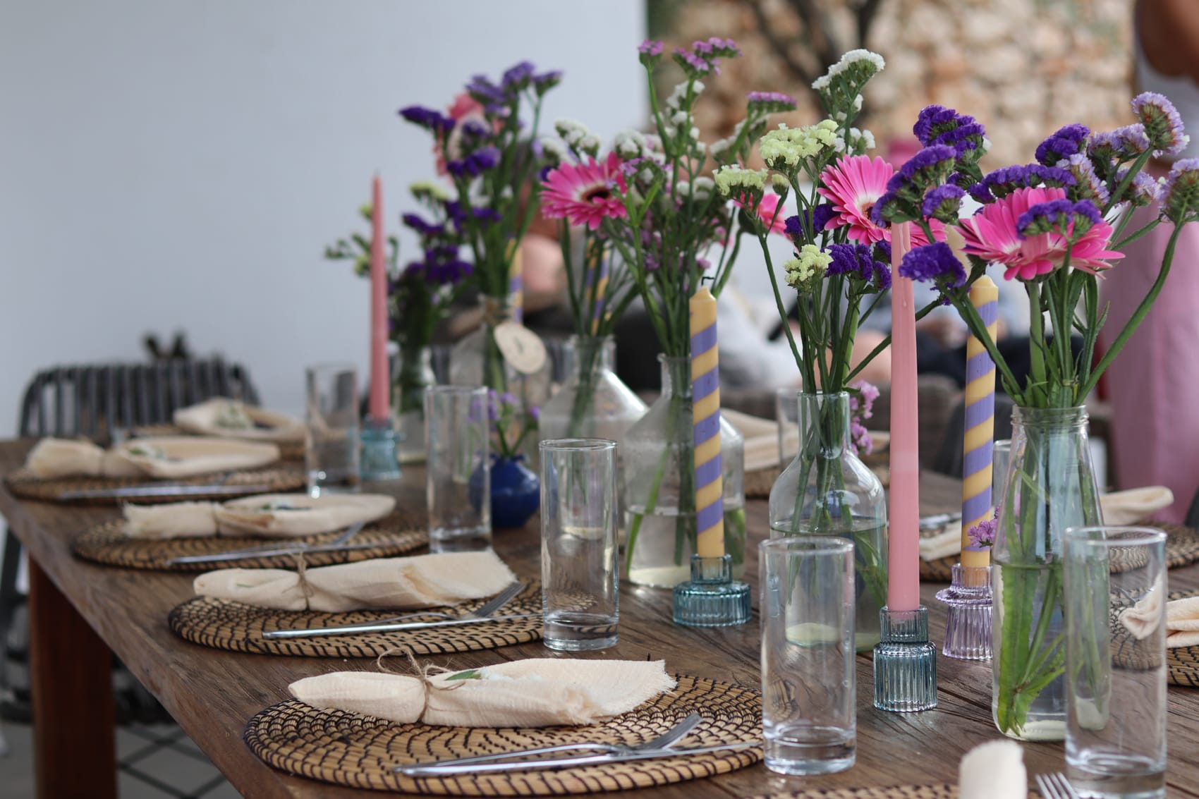 Long table set with flowers