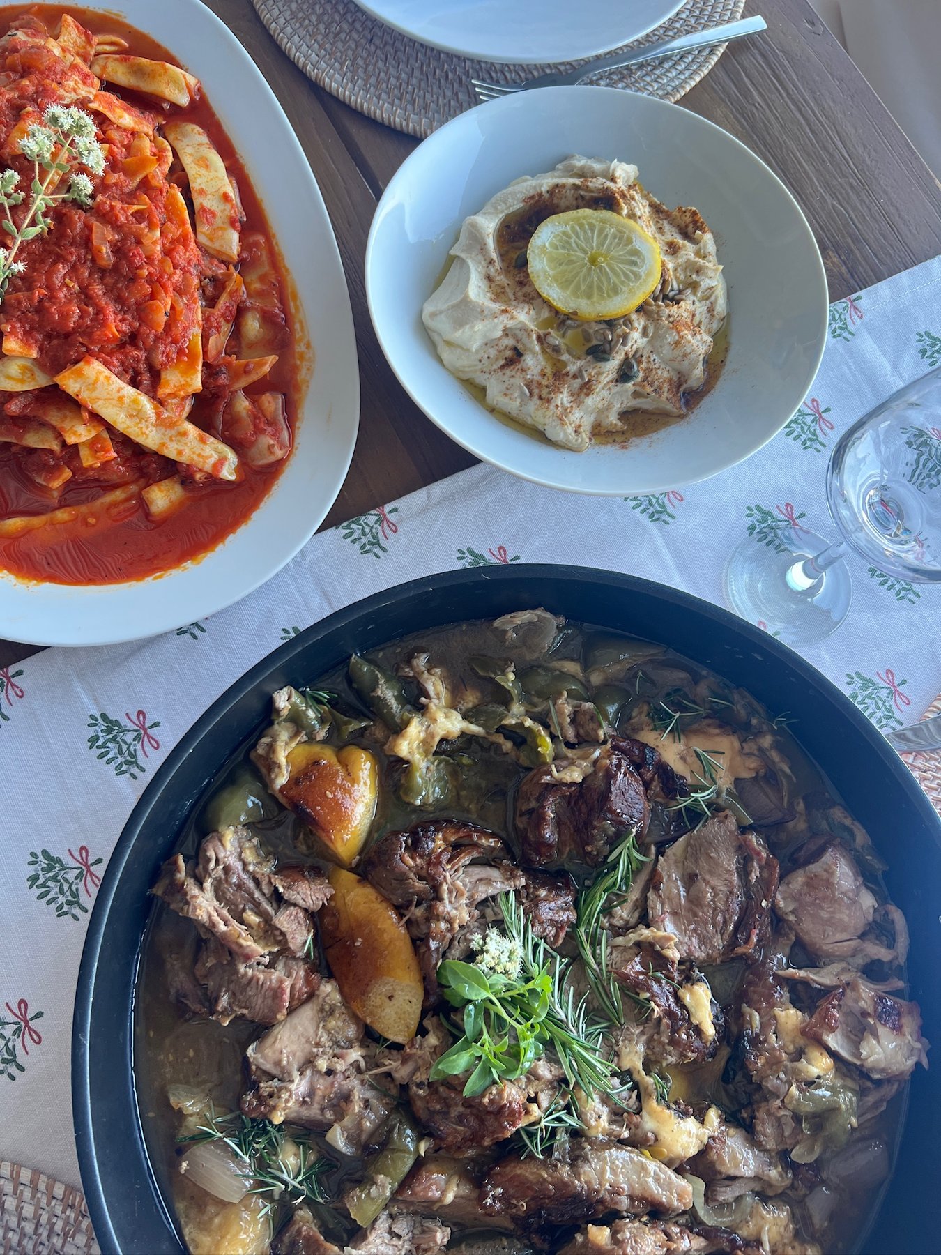 Greek dishes served for a shared retreat meal