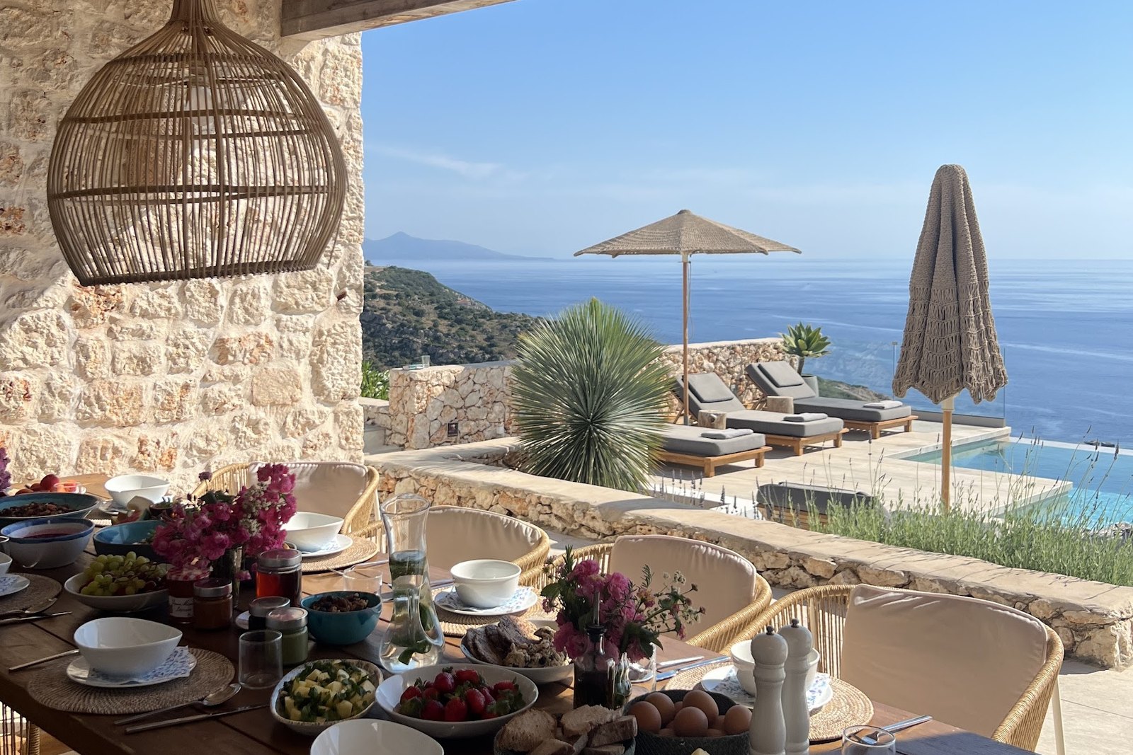 Breakfast table overlooking the Zakynthos sea