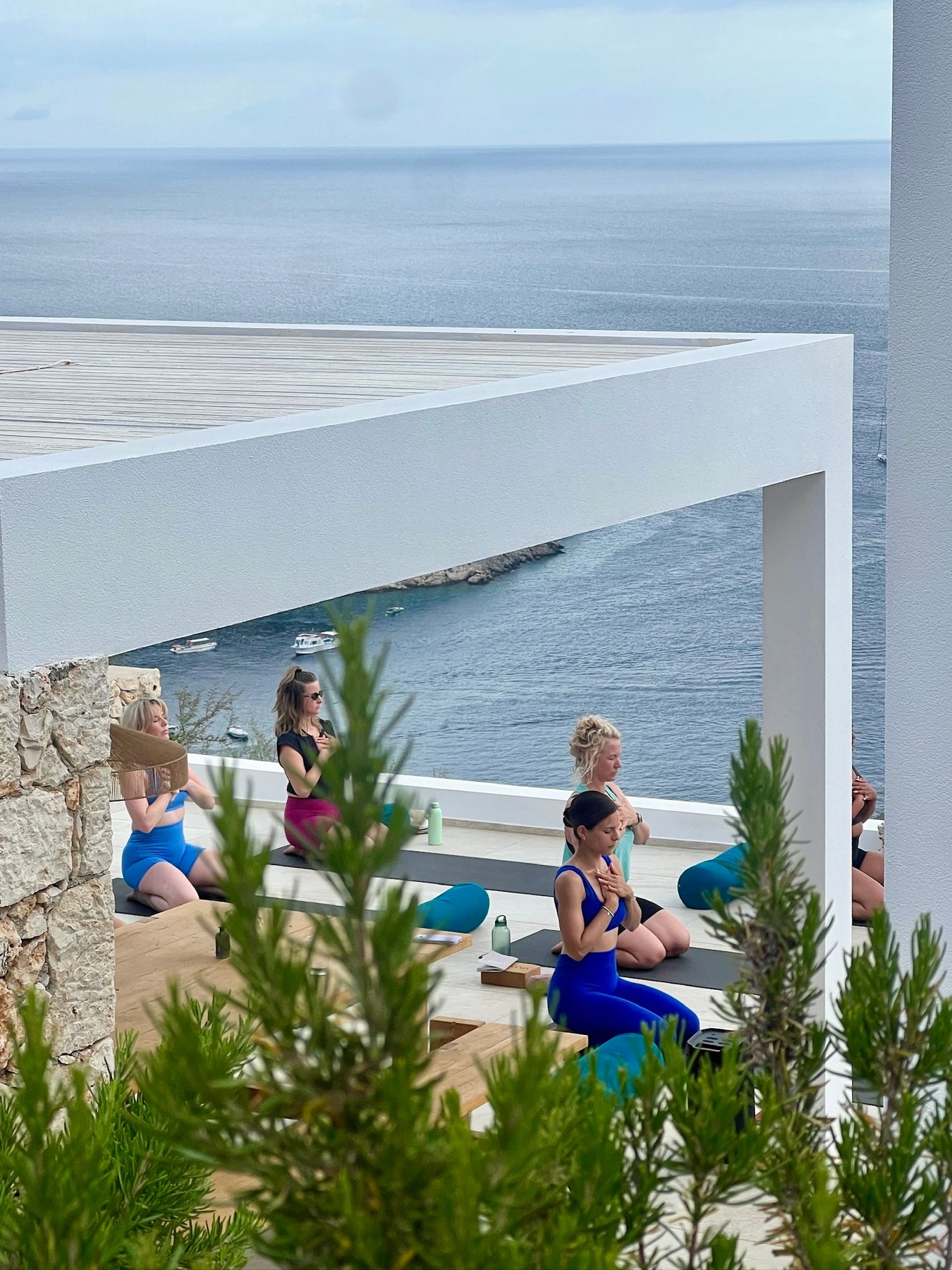 Morning practice on the terrace overlooking the sea