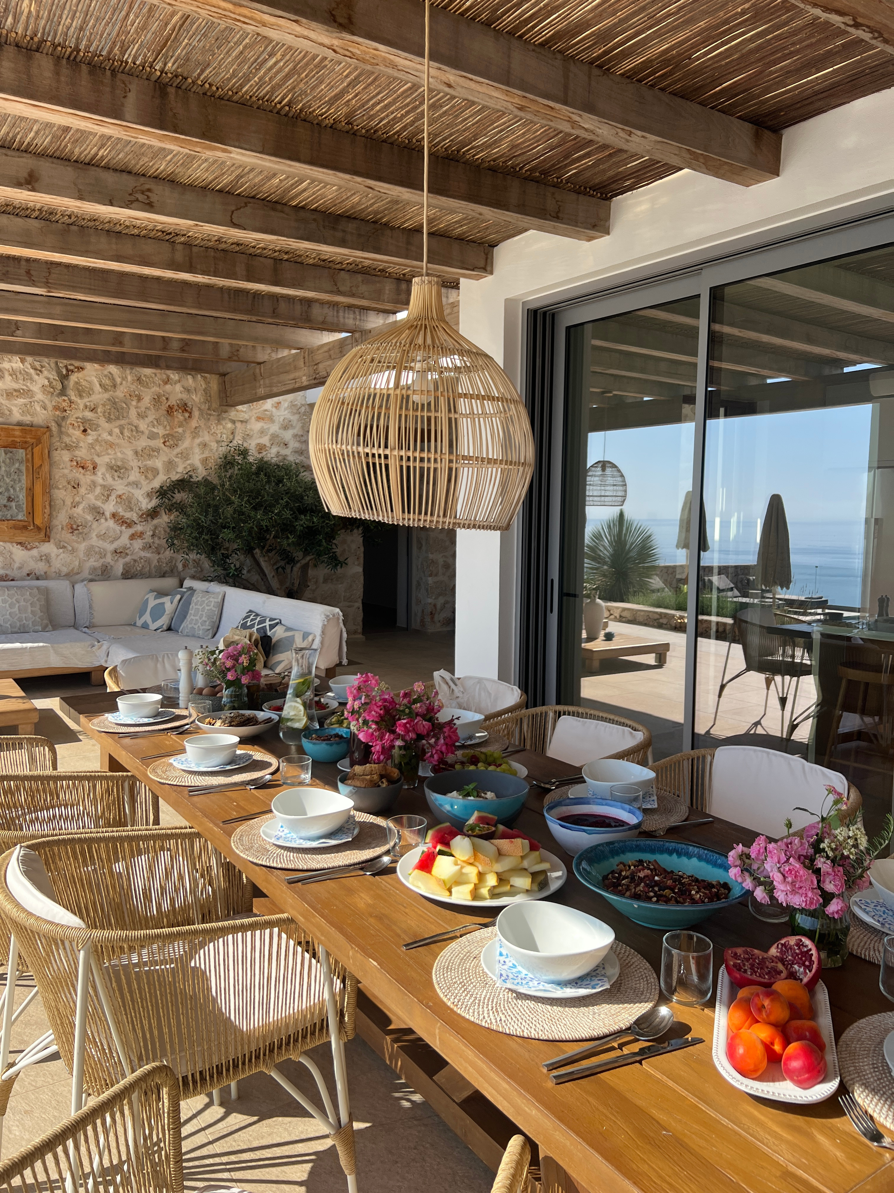 Breakfast table at the villa