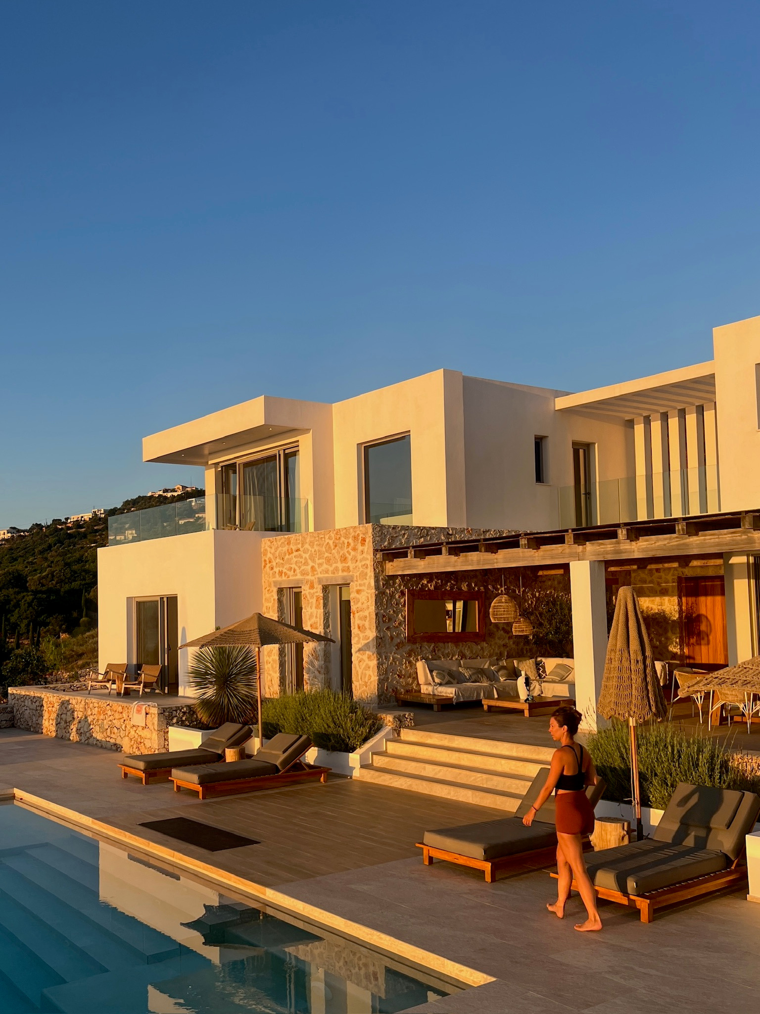 Salted Soul villa and pool at sunset